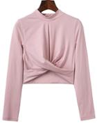 Shein Pink Band Collar Overlap Front Crop T-shirt