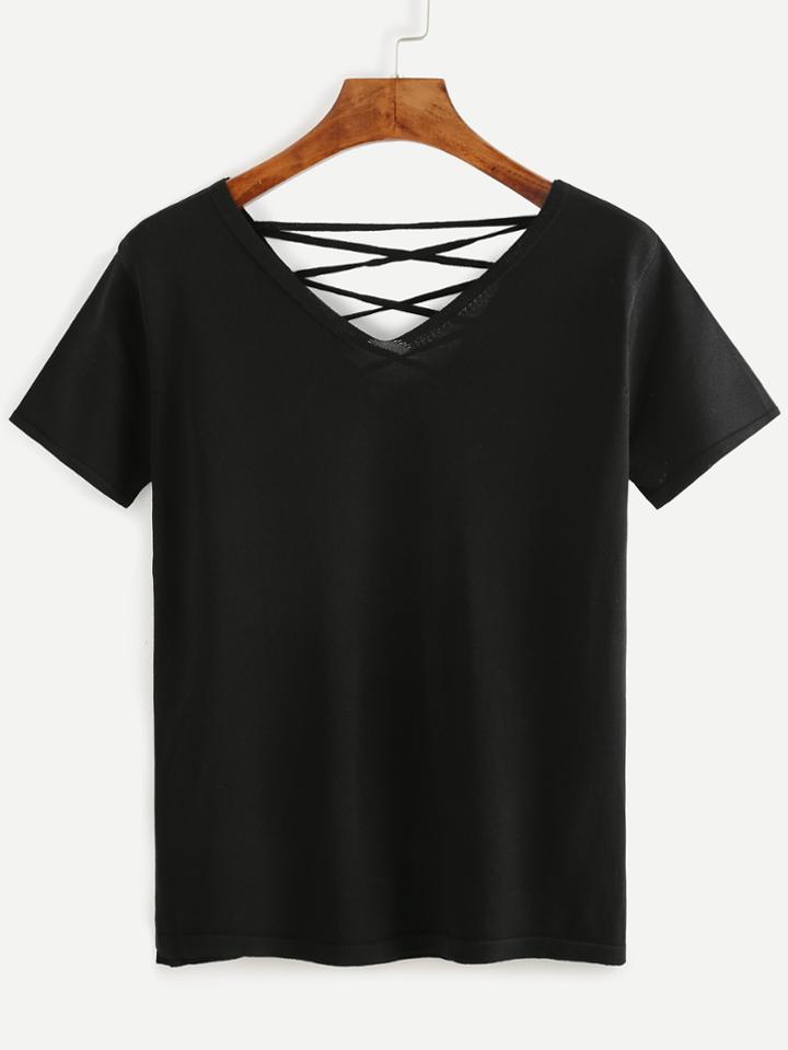 Shein Black Lace Up T-shirt