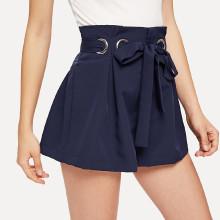 Shein O-ring Belted Box Pleated Shorts