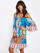 Shein Geo Print Kimono Sleeve Dress