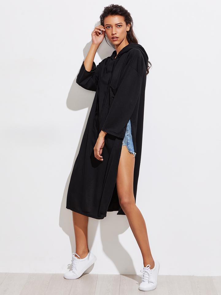 Shein Hooded Side Split Long Sweatshirt