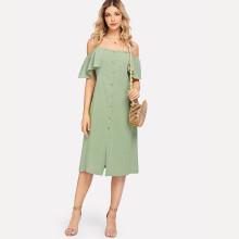 Shein Button Detail Ruffle Dress