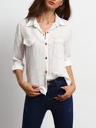 Shein White Lapel Blouse With Pocket