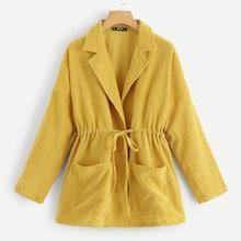 Shein Drop Shoulder Drawstring Waist Corduroy Coat