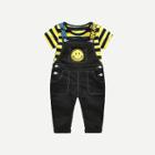 Shein Boys Contrast Stripe Tee With Denim Overalls