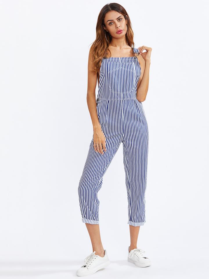 Shein Bib Pocket Front Striped Overalls