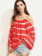 Shein Red Cold Shoulder Tie Dye Lace Up Top