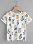 Shein Allover Pineapple Print Roll Cuff T-shirt