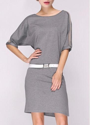 Rosewe Causal Half Sleeve Round Neck Grey Straight Dress