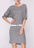 Rosewe Causal Half Sleeve Round Neck Grey Straight Dress