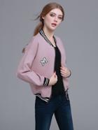 Shein Pink Striped Trim Patch Lantern Sleeve Jacket