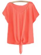 Shein Watermelon Red Self-tie Bow Batwing Sleeve Blouse