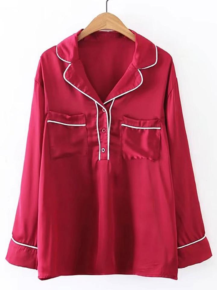 Shein Contrast Binding Satin & Chiffon Blouse