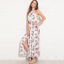 Shein Elastic Waist Halter Neck Floral Dress
