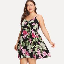 Shein Plus Boxed Pleated Floral Cami Dress