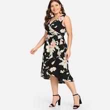 Shein Plus V Neck Surplice Wrap Floral Dress