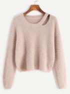 Shein Pink Cut Out Neck Drop Shoulder Fuzzy Sweater