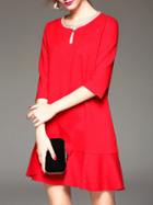 Shein Red Hollow Ruffle Shift Dress