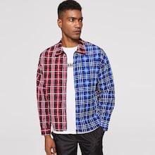 Shein Men Zip Up Color Block Plaid Jacket