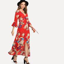 Shein Random Botanical Print Wrap Dress