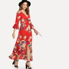 Shein Random Botanical Print Wrap Dress