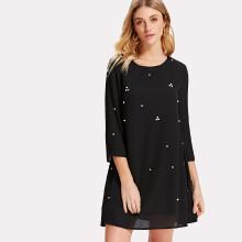 Shein Pearl Beading Cutout Back Tunic Dress