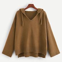 Shein Plus Drop Shoulder Stepped Hem Hooded Sweater