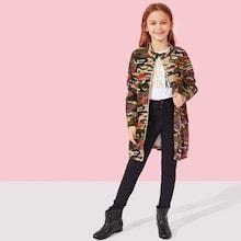 Shein Girls Button Up Camo And Floral Print Jacket