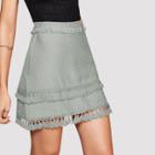 Shein Fringe Trim Zip-up Side Skirt