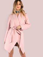 Shein Drape Collar Wrap Coat Blush