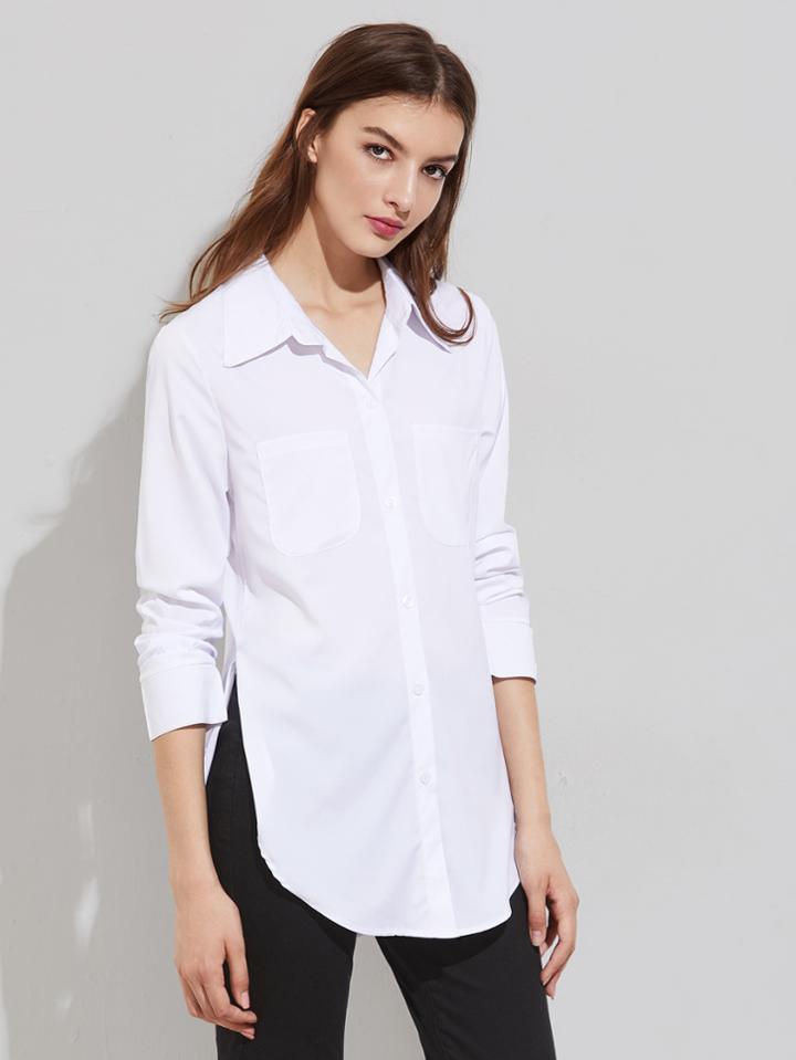 Shein Slit Side Curved Hem Shirt