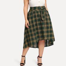 Shein Plus Knot Front Asymmetrical Plaid Skirt