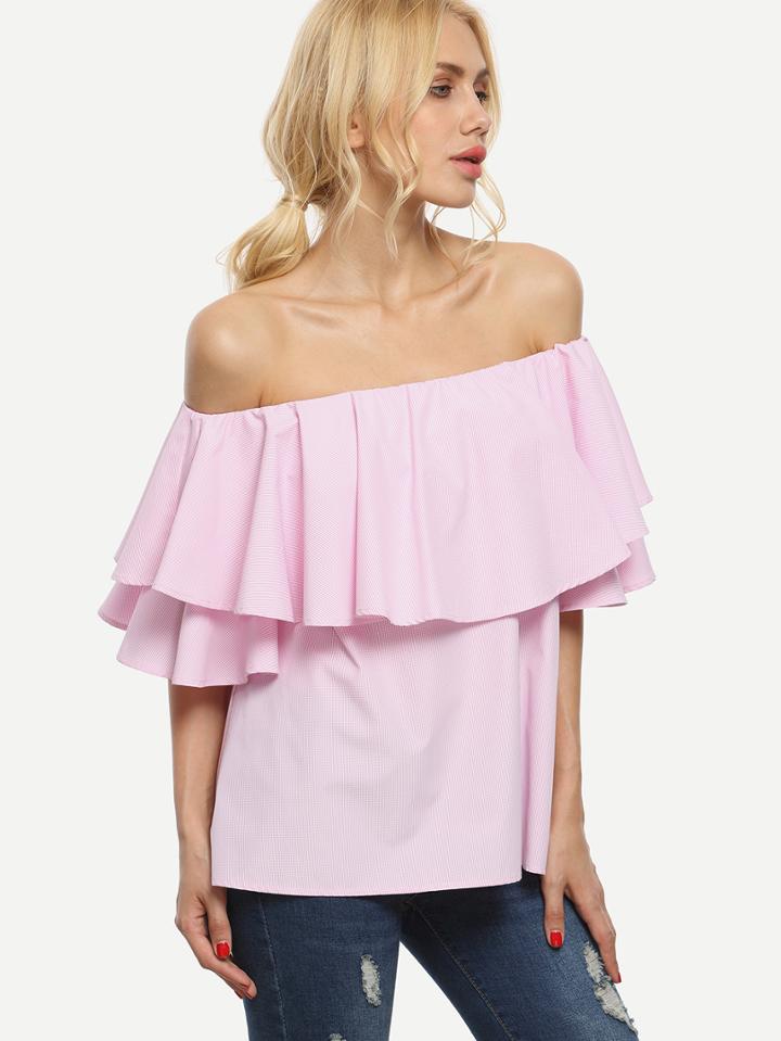 Shein Flounce Layered Neckline Bell Sleeve Top