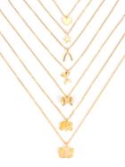 Shein Elephant And Lotus Pendant Necklace Set 7pcs