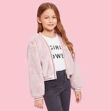 Shein Girls Open Front Fleece Teddy Jacket
