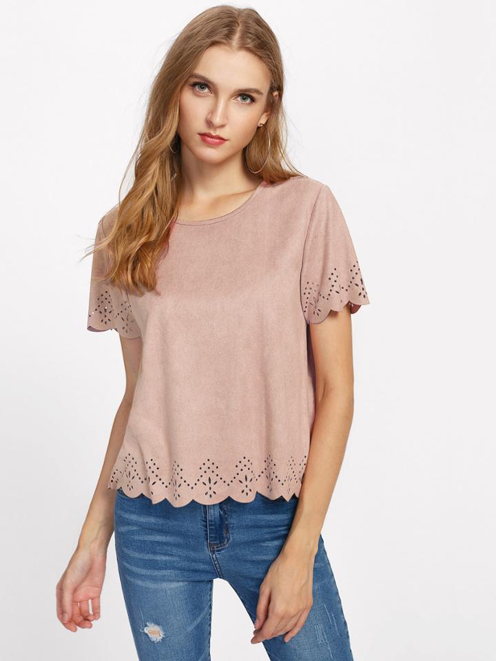Shein Scalloped Laser Cut Suede Top