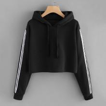 Shein Stripe Contrast Sleeve Crop Hoodie