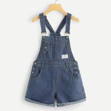 Shein Roll Up Hem Pocket Denim Overalls