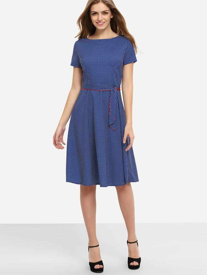 Shein Self-tie Polka Dot Print Dress