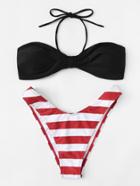 Shein Striped Mix & Match High Leg Bikini Set