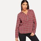 Shein Button Half Placket Dip Hem Plaid Shirt
