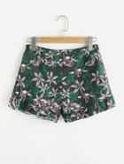 Shein Zip Side Frilled Hem Floral Shorts
