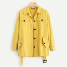 Shein Button & Pocket Front Belted Collar Coat