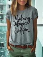 Shein Grey Short Sleeve Letter Print T-shirt