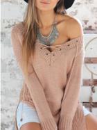 Shein Pink V Neck Bandage Split Sweater