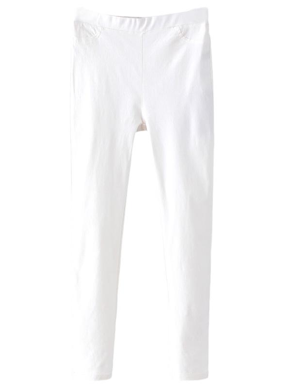 Shein White Pockets Elastic Waist Skinny Pants