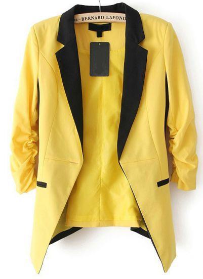 Shein Yellow Contrast Notch Lapel Long Sleeve Blazer