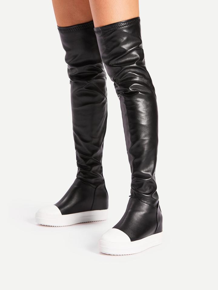 Shein Two Tone Hidden Faux Leather Wedge Boots