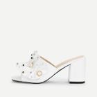 Shein Ruffle Design Faux Pearl Decorated Heeled Mules