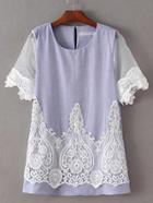Shein Lavender Pearl Embellished Key-hole Blouse
